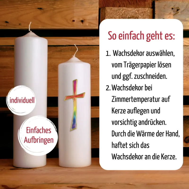 Wachsdekor Kreuz + Christlicher Fisch | Kerzen verzieren | Kerzen gestalten | Taufe | Hochzeit | Kommunion