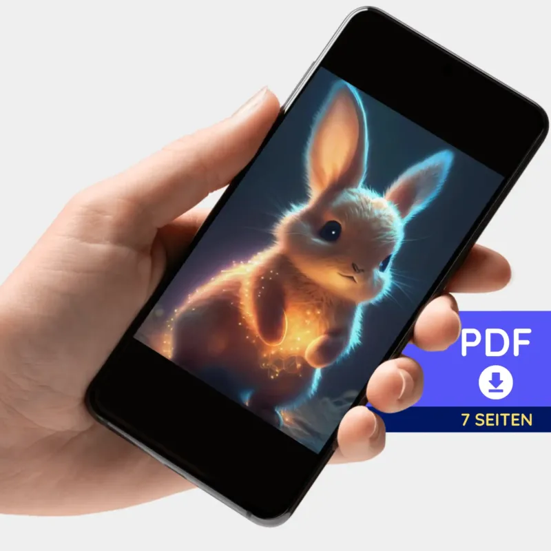 Digitale PDF-Bildmappe mit Funkelhäschen-Motiv für dein Diamond Painting und Malen nach Zahlen Projekt auf dem Smartphone.