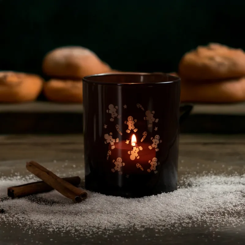 30cl Lotti candle jar – Sugar & Spice Christmas design in amber – Candle Shack