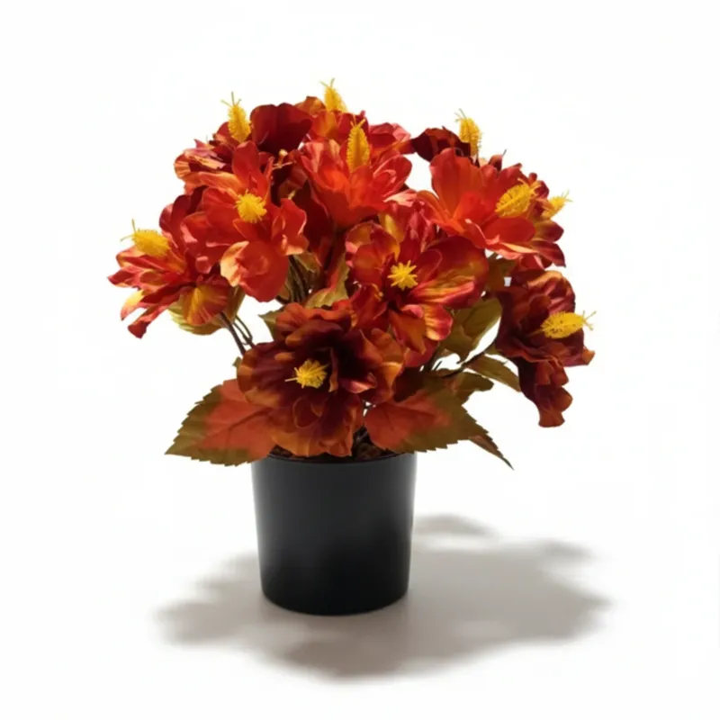 35 cm Herbst-Hibiskus mit schwarzem Topf – UV-beständige Blumen für Außenbereichsdekoration