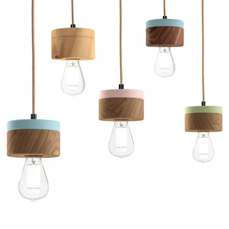 Holz Hängelampe Ø 11cm in 3 Holzarten - skandinavischer Wohnstil mit Pastelltönen