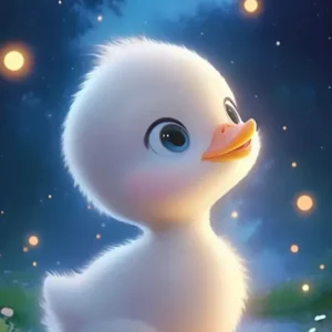 Diamond Painting Set Glitzer Entlein: Niedliches Enten-Motiv mit leuchtenden Steinen vor nächtlichem Sternenhimmel