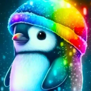 Diamond Painting Set für Kinder: Niedlicher, bunter Pinguin mit leuchtenden Farben und Glitzersteinen