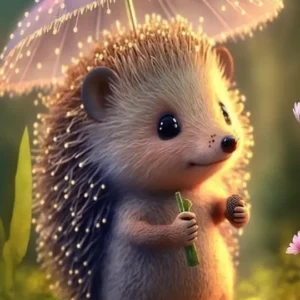 Diamond Painting Igel mit Sonnenschirm und Blumen – Niedliches DIY-Set zum Basteln