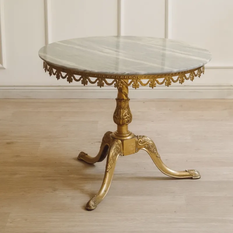 Gueridon Beistelltisch Messing Marmorplatte rund Louis XV Stil