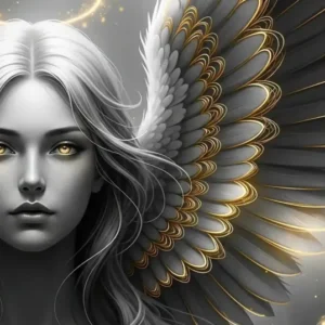 Diamond Painting Set Golden Angel mit Engel und goldenen Flügeln in Schwarz-Weiß-Optik für ein mystisches Portrait