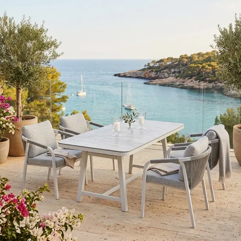 ✨ SEPTEMBER SPECIAL 🍂 LUXUS PUR! 5 tlg. Dining Set Harvey in der Farbe Off White / wetterfest