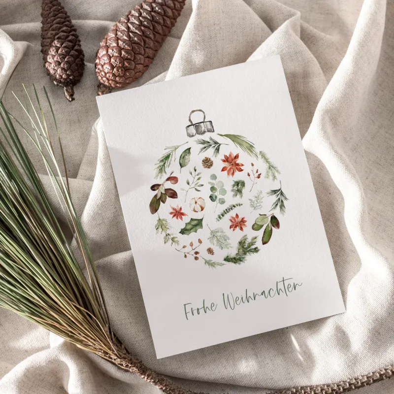 Weihnachtskarte auf Strukturpapier Kugel A6