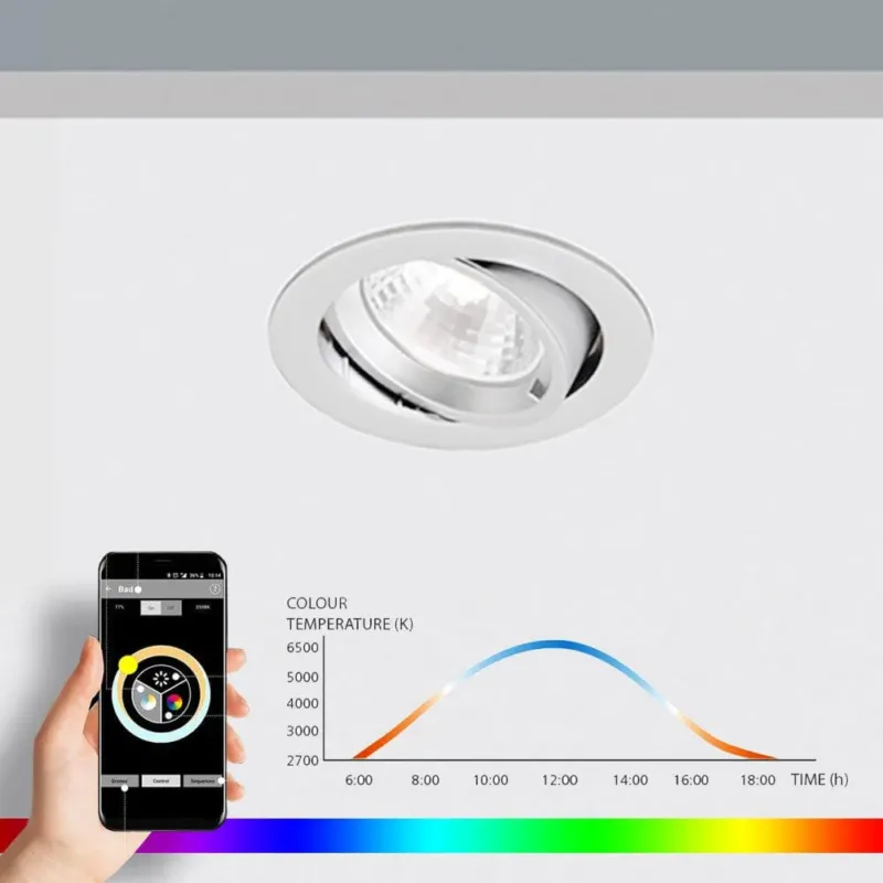 K-Motus HCL Tageslicht Einbauspot RGBW schwenkbar Neolink DALI für dynamische Farbtemperatur und App-Steuerung