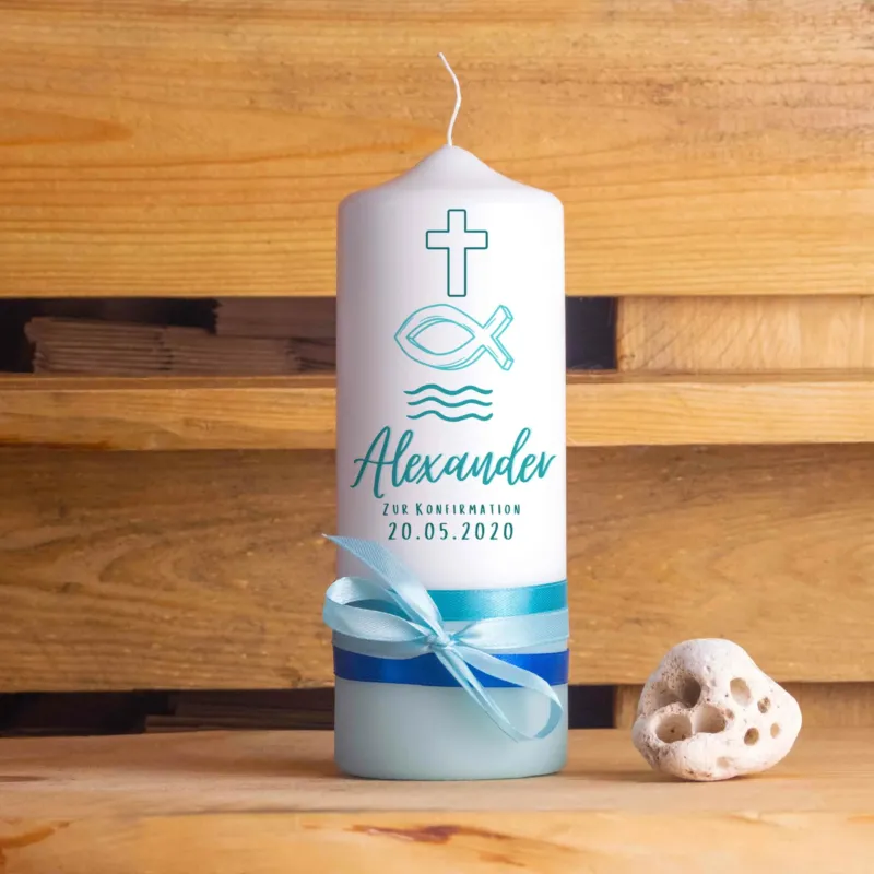 Personalisierte Konfirmationskerze Symbole