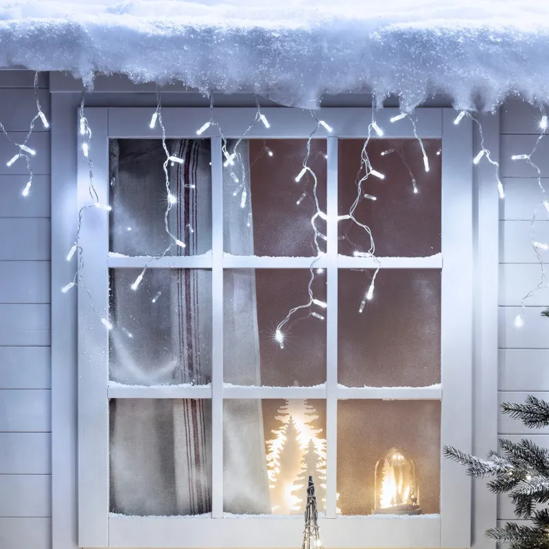 64er Eiszapfen Lichterkette Weiß koppelbar 2m