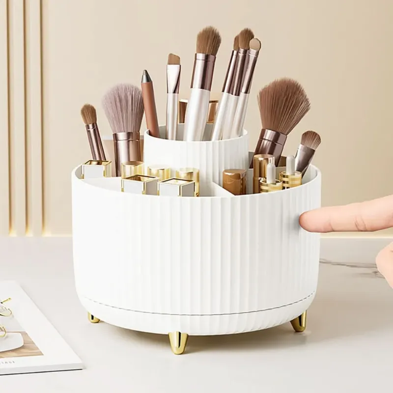 COSMETIC SPIN – 360° rotating makeup organizer with compact multi-slot storage for brushes, cosmetics, and daily essentials