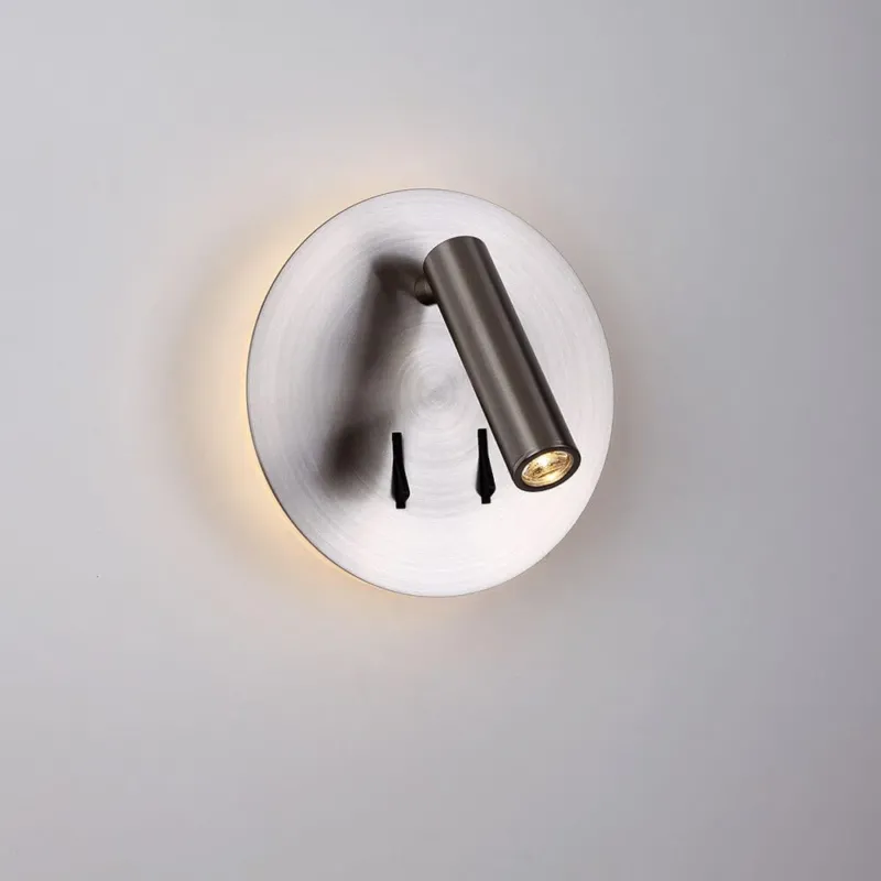 Cayman LED-Wandleuchte mit Doppelschalter aus Metall, runde Wandlampe für Eingangsbereiche und Lesezonen