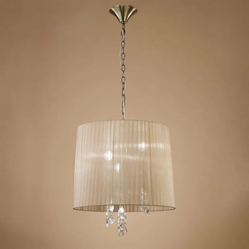 Tiffany Hängelampe 3-flammig rund mit modernem Lichtdesign aus Metall und Textil.