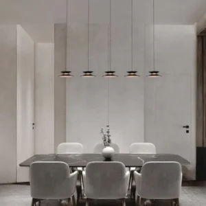 Morfi Pendelleuchte Balken 132cm 5-flammig 3000K Schwarz, Gold für modernes Esszimmer