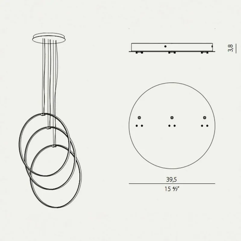 Panzeri Zero Baldachin für Vertical Ringe mit Abmessungen für dimmbare Trafo und Ringe in verschiedenen Farben.