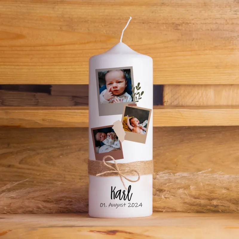 Personalisierte Fotokerze Baby Polaroid