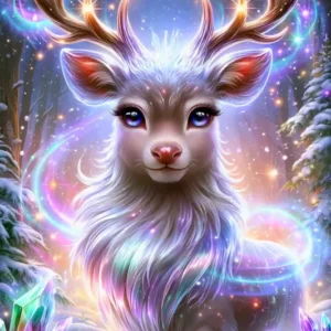 Diamond Painting Set Magie des Winterwaldes mit einem magischen Rentier, glitzernden Kristallen und leuchtenden Polarlichtern