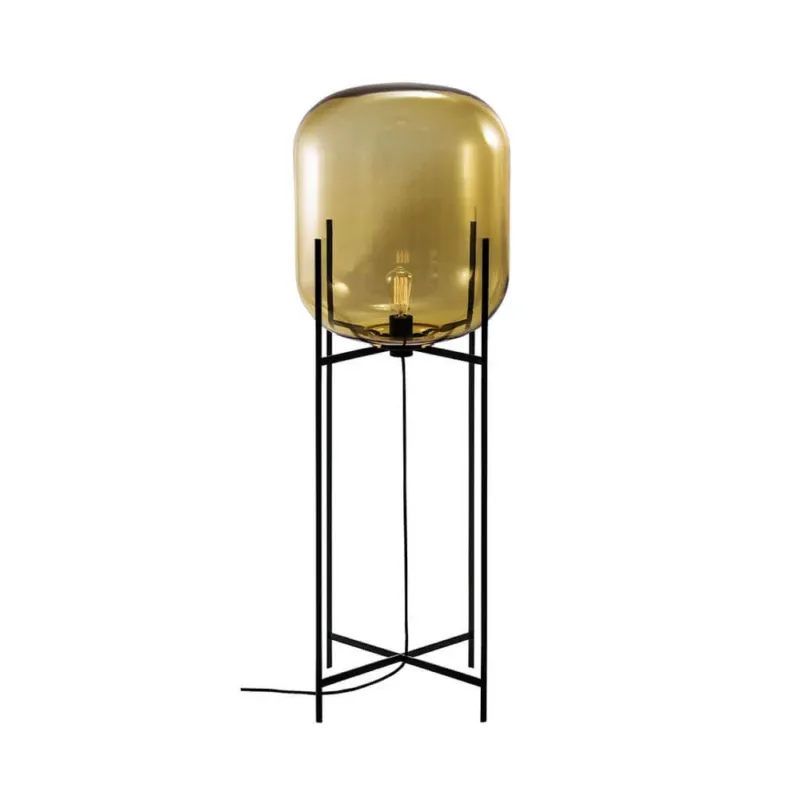Pulpo LED Stehleuchte Oda Big Ø 45cm H 140cm Amber/Schwarz mit mundgeblasenem Glas