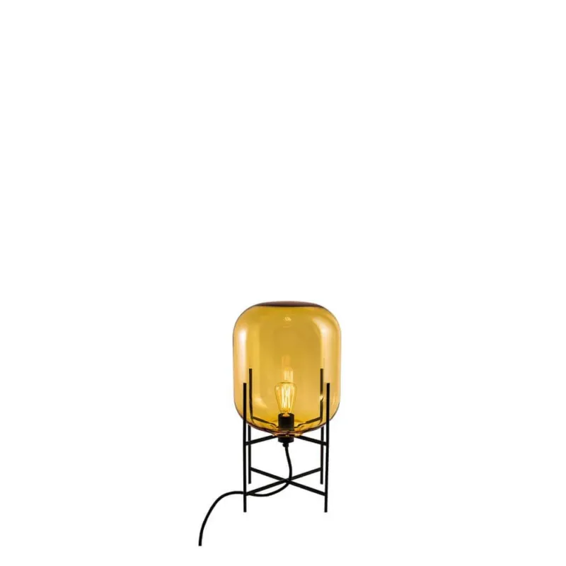 Pulpo LED Tischleuchte Oda Small Ø 24cm H 45cm in Amber/Schwarz mit mundgeblasenem Glas und schlanker Basis