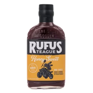 Rufus Teague Honey Sweet BBQ Sauce: dickflüssige, rauchige BBQ-Sauce mit feiner Süße und wildem Honig. Ideal für Grillgerichte, Burger und Marinaden.