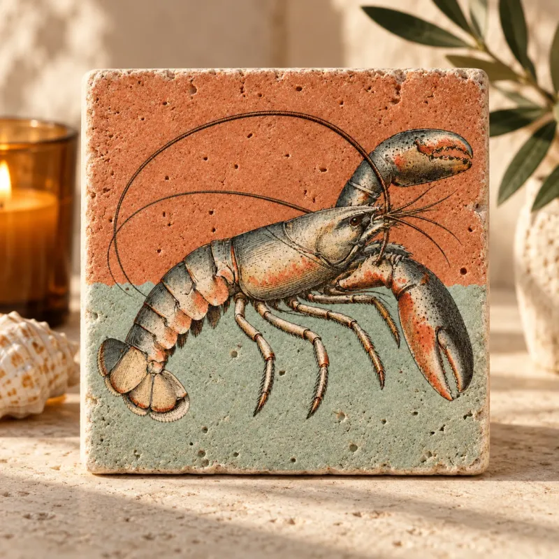 Küstenkönig – maritimes Motiv als Travertin Deko aus echtem Naturstein