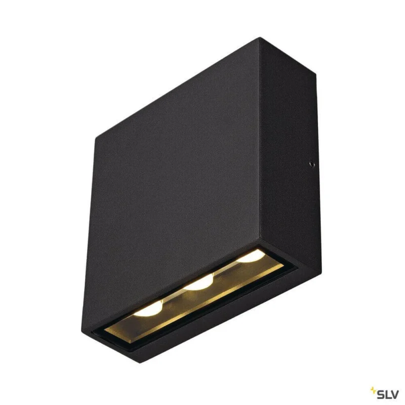 Big Quad Up&Down Außen Wandleuchte IP54 anthrazit mit 6 warmweißen LEDs, Aluminium und Glas, Up/Down-Lichtkegel