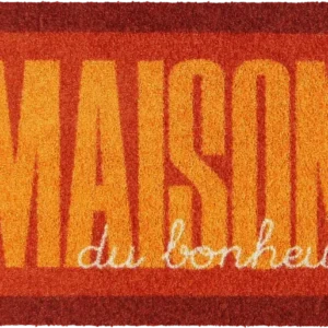 Salonloewe Fußmatte mit Schriftzug „Maison du bonheur“ in Orange und Dunkelrot