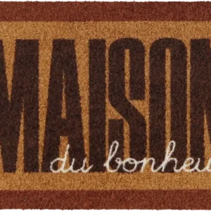 Salonloewe Fußmatte mit Schriftzug „Maison du bonheur“ in Braun und Beige