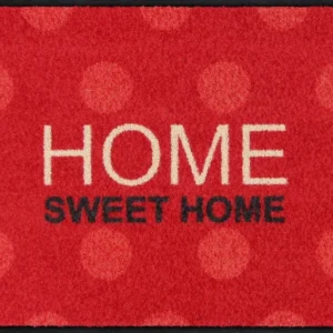 Salonloewe Fußmatte mit Schriftzug „Home Sweet Home“ und Punkten auf rotem Hintergrund