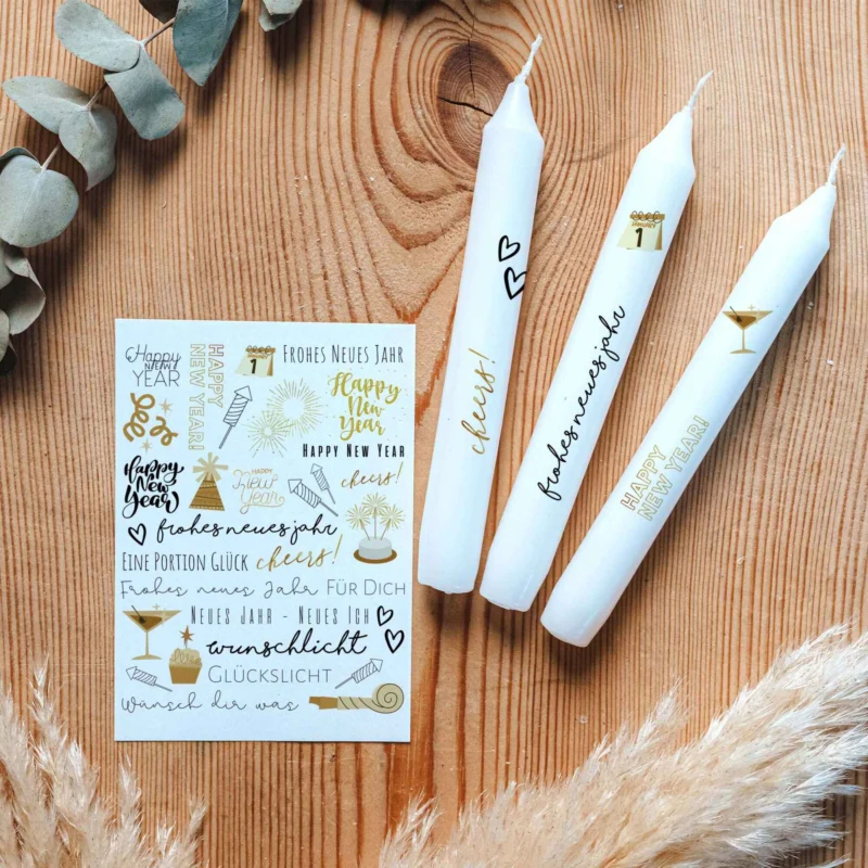 Kerzentattoo-Set-Set Silvester Gold