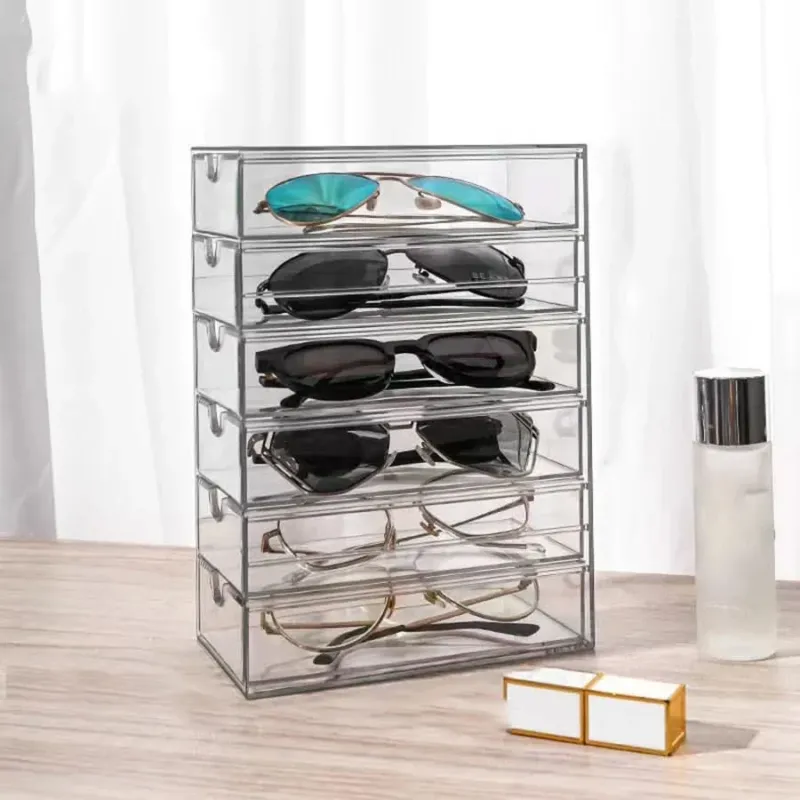 Stylish Acrylic Sunglasses Display Stand with Multiple Drawers - Dustproof Sunglass Rack 0