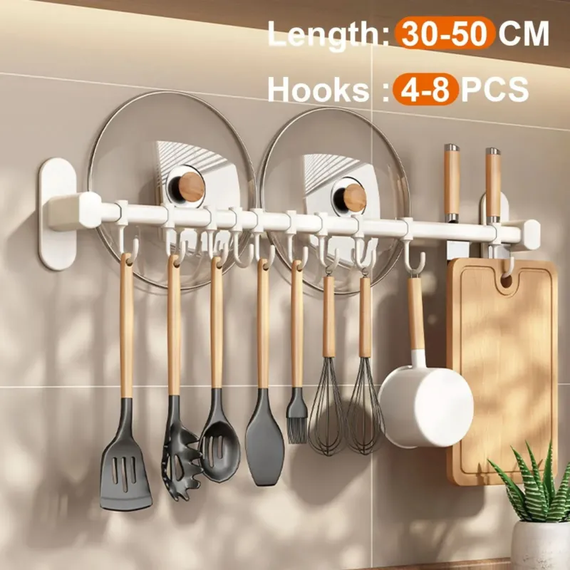Wall Mounted Kitchen Hook Rack - No-Punch Installation for Utensil Storage 1