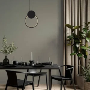 Wiro LED Pendelleuchte 3000K Rund Schwarz über modernem Esstisch mit elegantem Wohnambiente