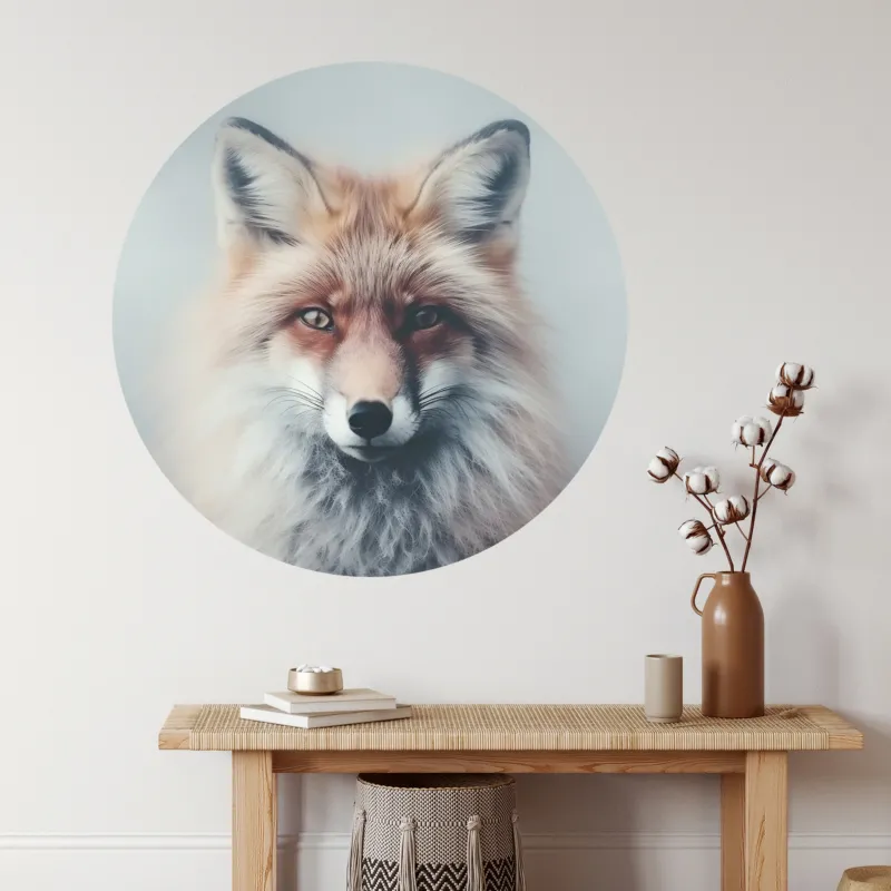 Rotfuchs mit sanften Farben auf runder Wanddekoration.