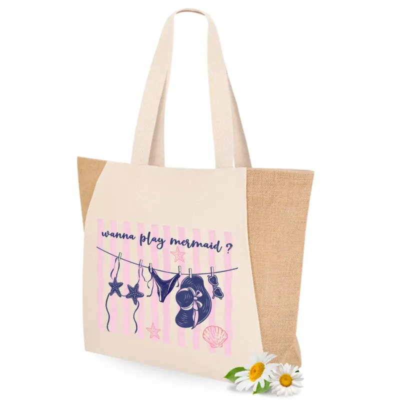 Strandtasche Coquette Muschel Design Große Jutetasche mit Print Umweltfreundliche Einkaufstasche für den Sommer