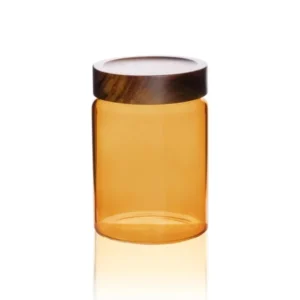 Acacia Round Glass Jar Amber 850 ml - Exporgin | Türkiye Comes to You