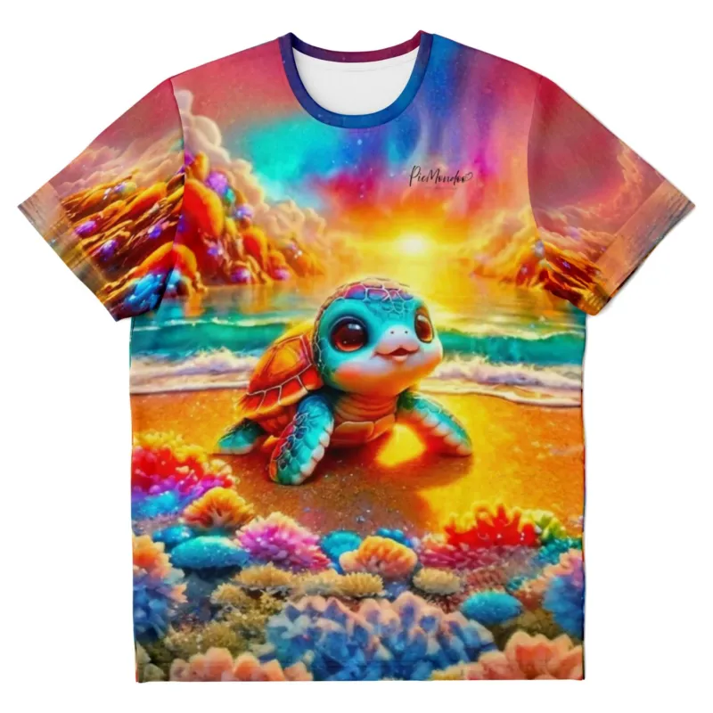 T-Shirt mit Schildkröten-Motiv am Funkelstrand im Stil unserer bunten Diamond Painting und Malen nach Zahlen Designs