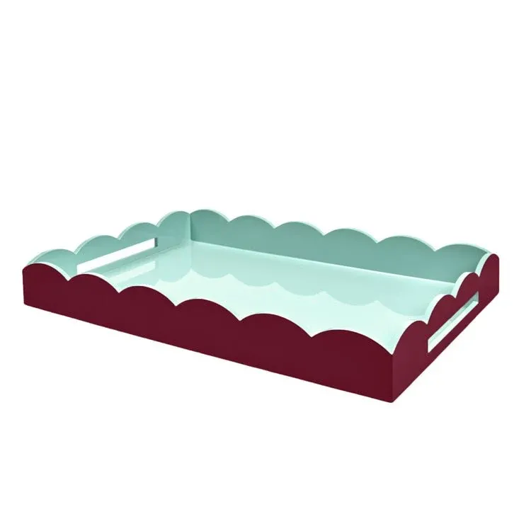Cherry & Eau de Nil Large Lacquered Scallop Ottoman Two - Tone Tray - Addison Ross Ltd UK
