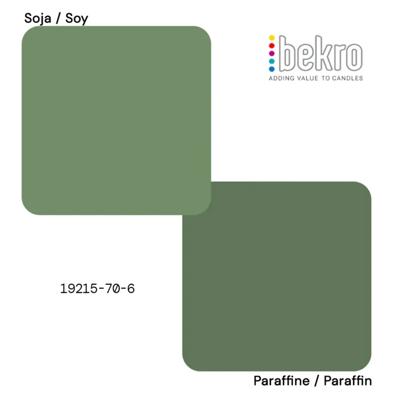 Nuancier Bekro du colorant vert foncé pour bougies, deux carrés de teinte paraffine