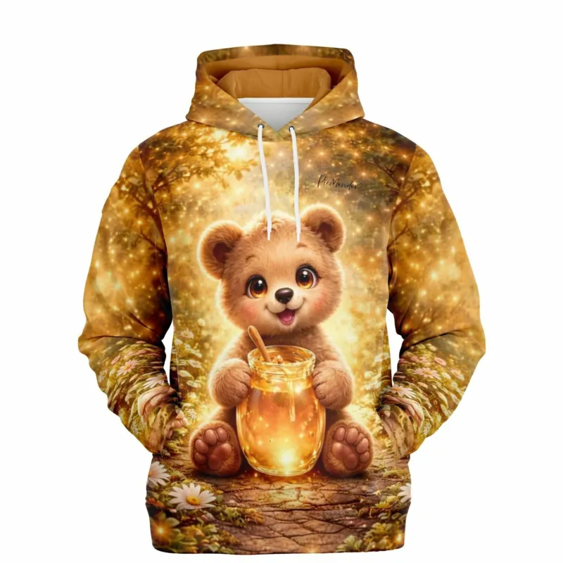 Dreamer Hoodie mit niedlichem Teddybär-Motiv und Honigtopf im magischen Wald-Design für Malen nach Zahlen Fans