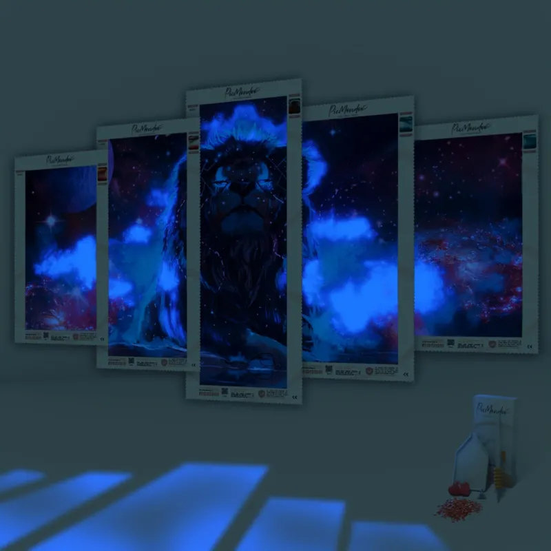 Diamond Painting Leuchtbild Leinwand Löwe der leuchtenden Galaxie XXL / 5-teilig