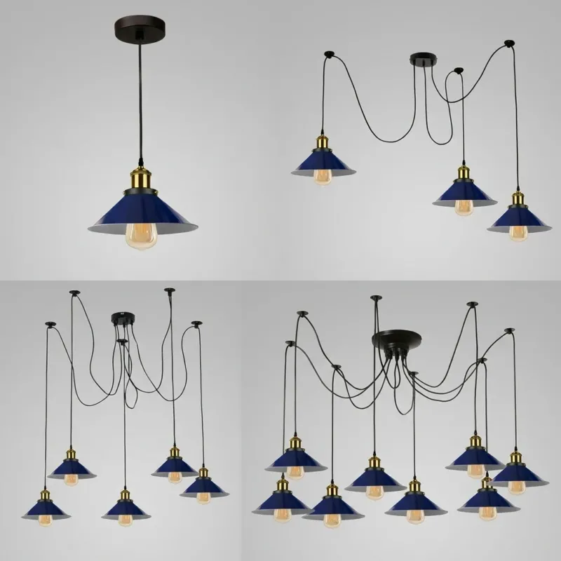 Mehrkopf Industrial Pendelleuchte | 1-9 flammig Spinnen Hängelampe blau~4047