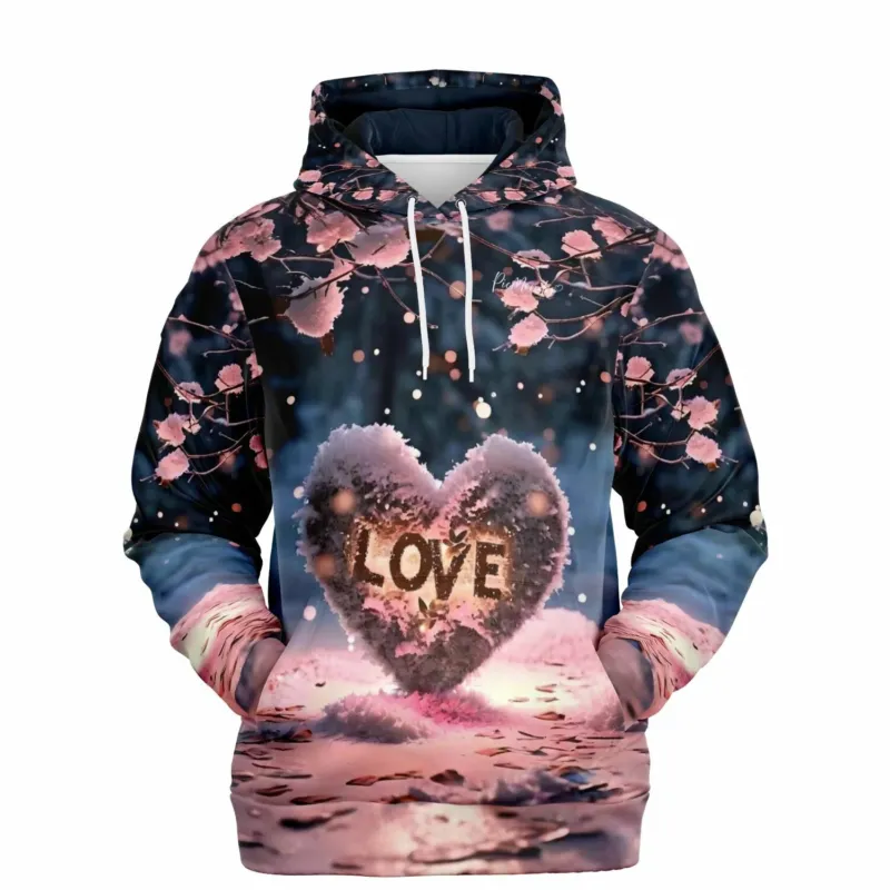 Dreamer Hoodie Love Limited Edition mit romantischem Herz-Motiv in winterlicher Kirschblüten-Landschaft