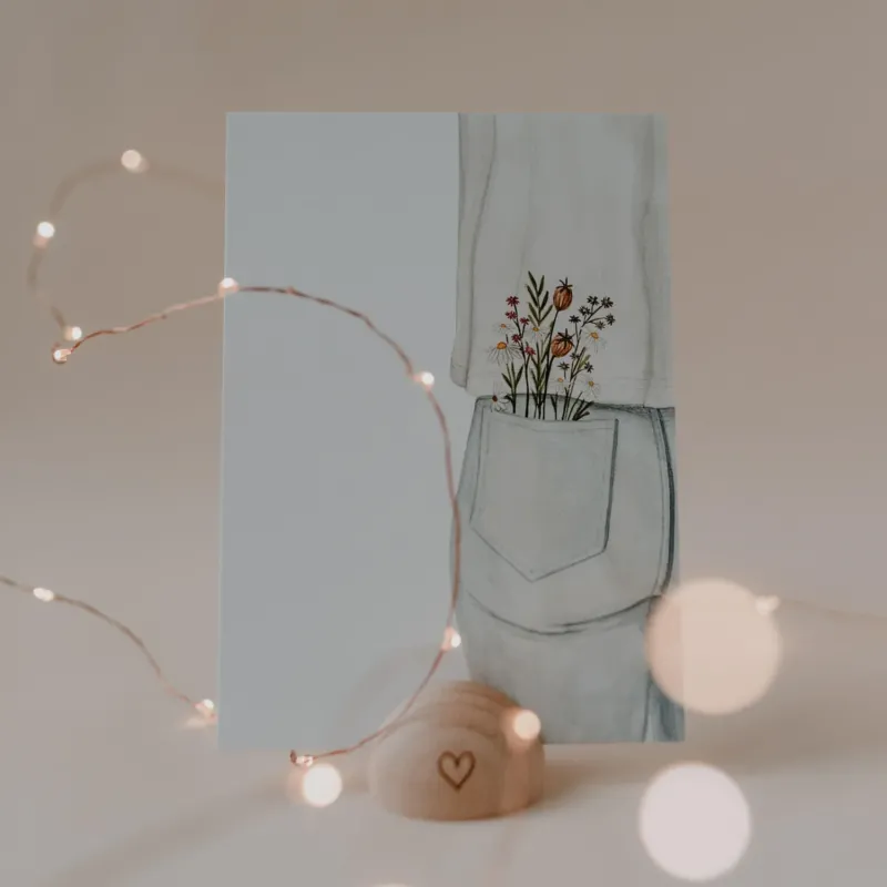 Aquarellkarte Flower Jeans