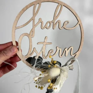 Eulenschnitt Holzkranz "Frohe Ostern" - Outlet - Lykke&You GmbH#Farbe_weiß