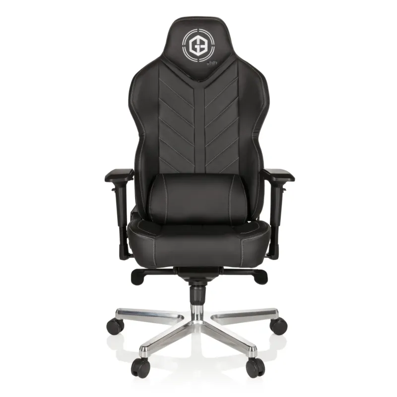 Schwarzer Gamingstuhl GAMEBREAKER COLOSSUS mit Kunstlederbezug und poliertem Sternfuß von hjh OFFICE
