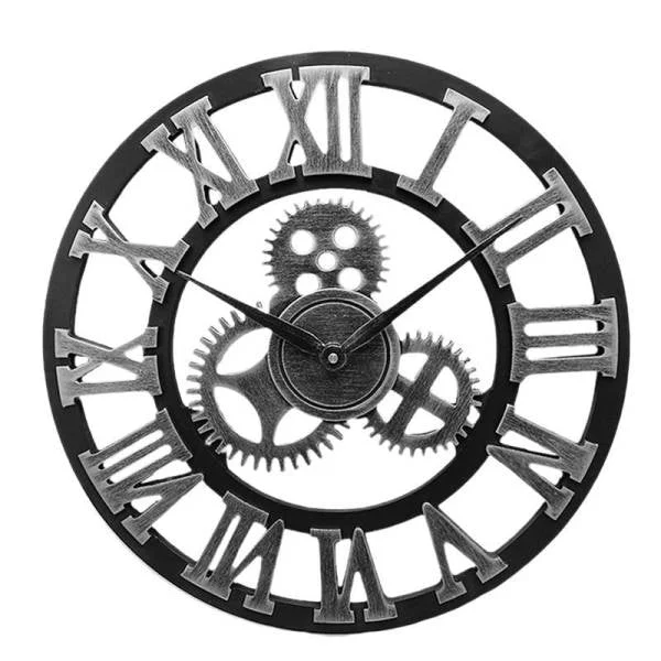 Wanduhr Holz und Metall Zahnräder