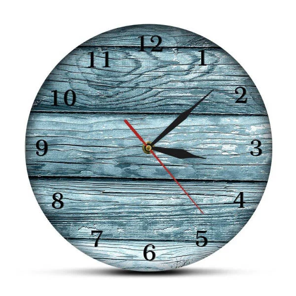 Vintage Wanduhr in blauer Holzoptik rund