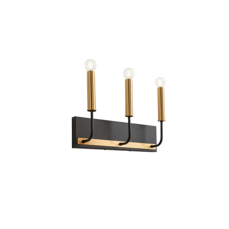 Wandleuchte Konig 3-flammig Messingfarben mit mattschwarzem Metall und antikem Messing, 11x41 cm